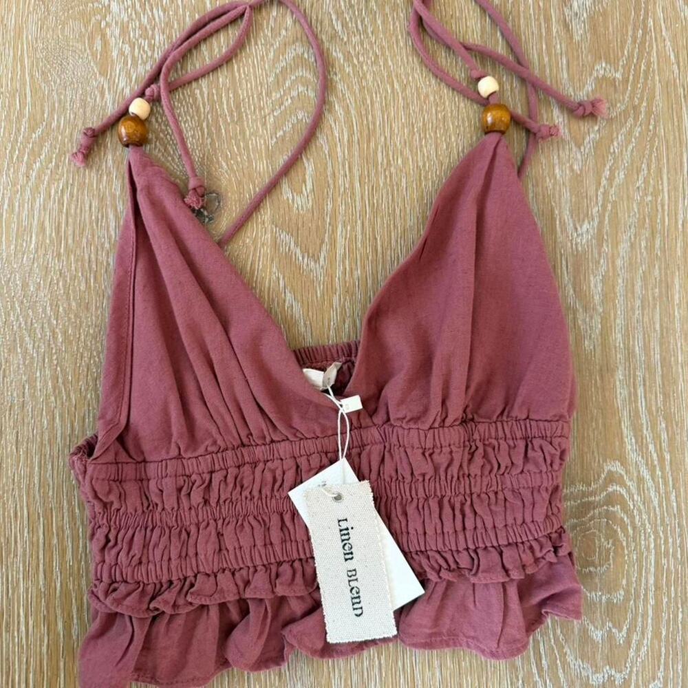 Sim Sam NEW Linen/Cotton Blend Mauve Clay Crop Top, Size Small